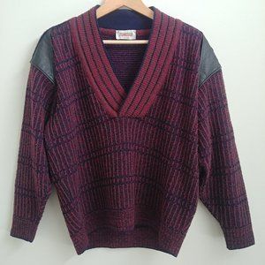 Vintage Tundra Canada Unisex Oversized Small red blue sweater leather accent